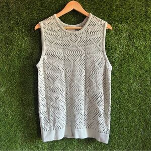 Massive Luxury Mint Green Large Mesh Crochet Cotton Sweater Vest Pastel